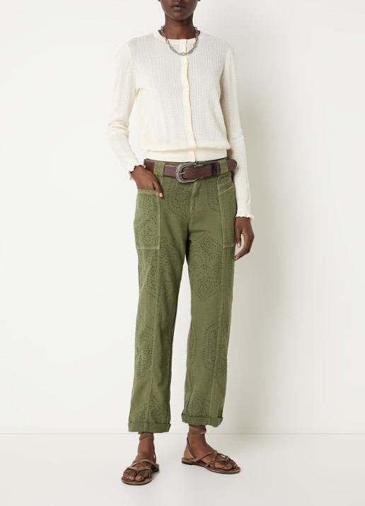 ba&sh Giany high waist cropped tapered fit broek met opengewerkt dessin - voorkant 3 groen