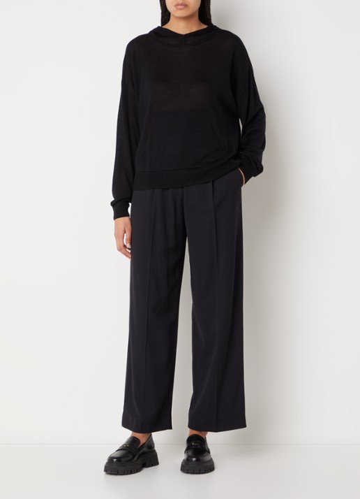 ba&sh Gona high waist wide fit pantalon met plooidetail - voorkant 2 zwart