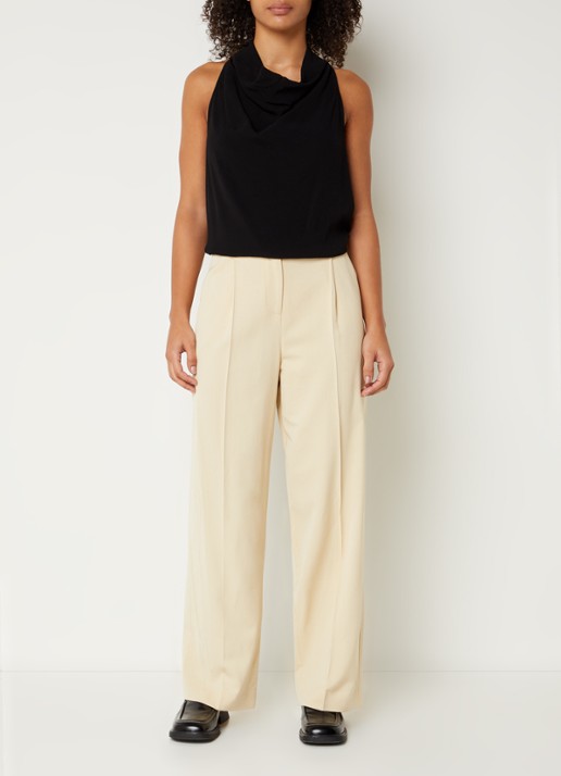 ba&sh Gona high waist wide fit pantalon met plooidetail - voorkant 2 beige