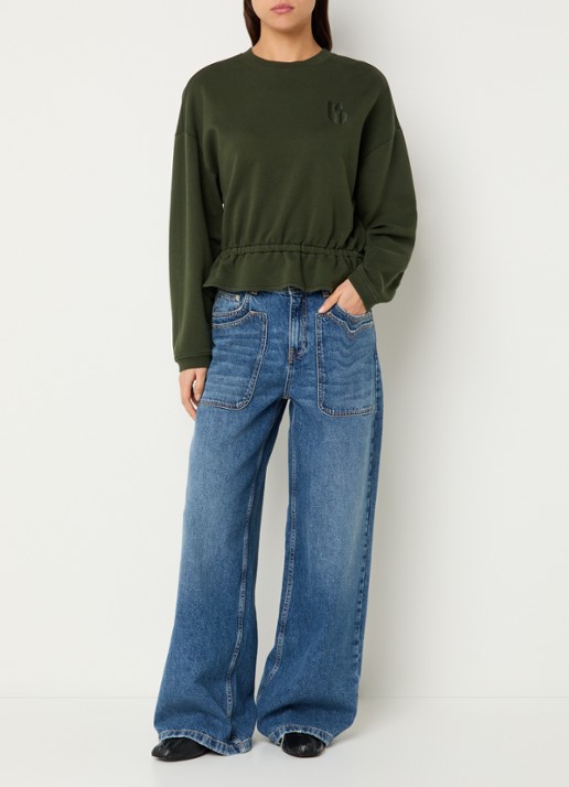 ba&sh Gretta sweater met borduring - voorkant 4 legergroen