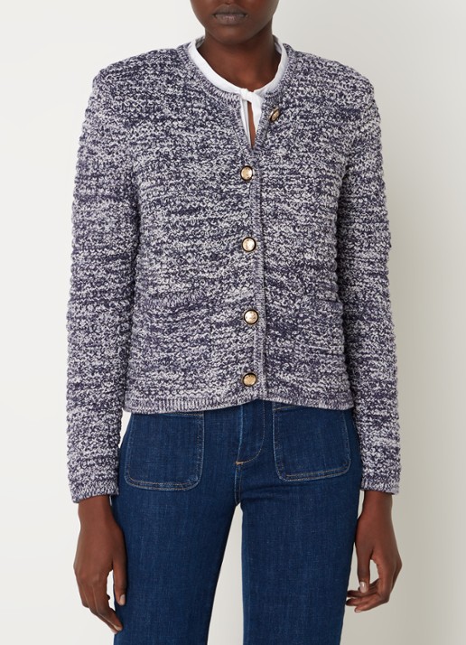 ba&sh Guspa grofgebreid vest met gemêleerd dessin - detail 4 donkerblauw