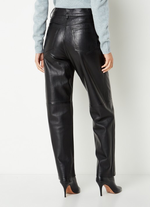 Ba&sh Hael high waist tapered fit broek van lamsleer - achterkant zwart