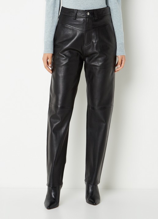 Ba&sh Hael high waist tapered fit broek van lamsleer - detail 2 zwart