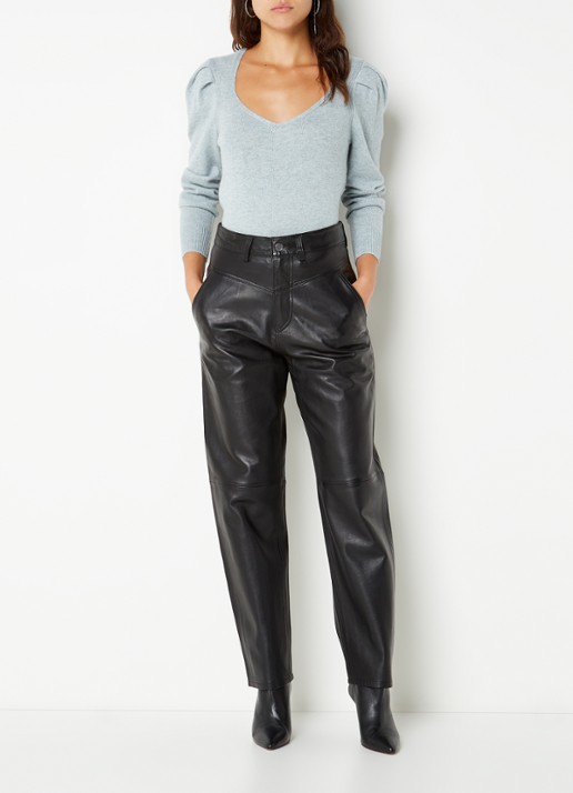 Ba&sh Hael high waist tapered fit broek van lamsleer - voorkant 4 zwart