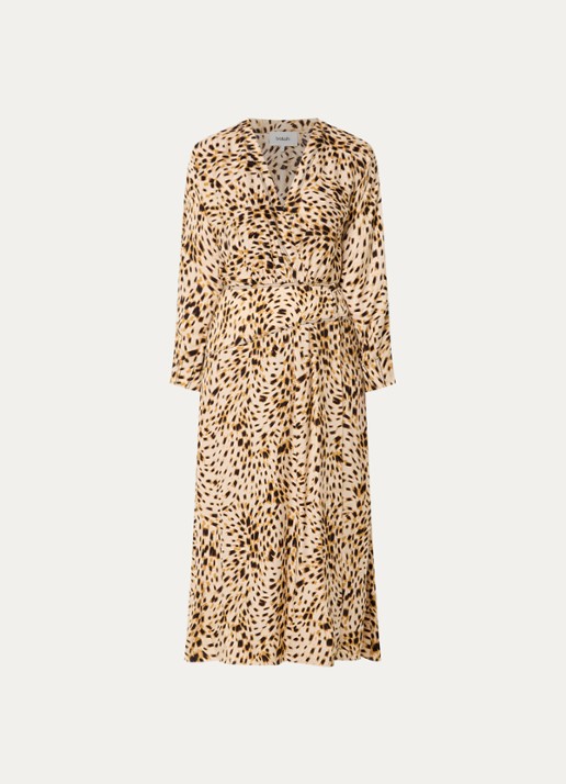 ba&sh Hamy maxi jurk met dierenprint en split - voorkant 2 camel