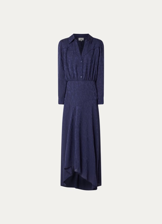 ba&sh Helia maxi blousejurk met print - voorkant 2 donkerblauw