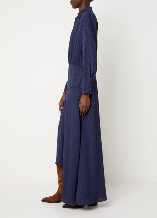 ba&sh Helia maxi blousejurk met print - voorkant 3 donkerblauw