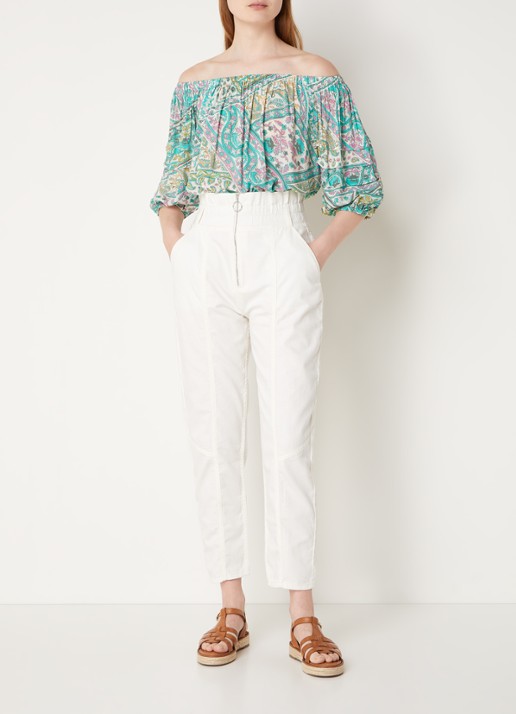 Ba&sh High waist broek met halve rits en opgestikte zakken  - voorkant 3 wit