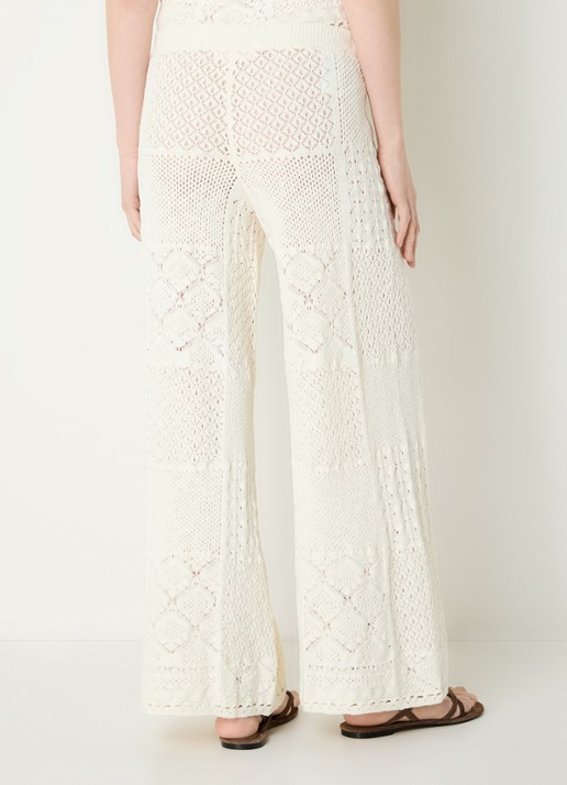 ba&sh High waist flared fit broek met opengewerkt dessin - achterkant gebroken wit