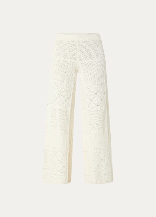 ba&sh High waist flared fit broek met opengewerkt dessin - voorkant 3 gebroken wit