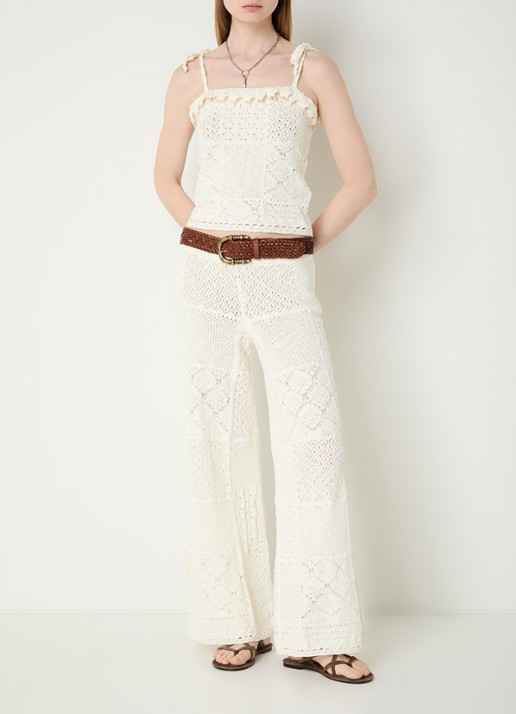 ba&sh High waist flared fit broek met opengewerkt dessin - voorkant 4 gebroken wit