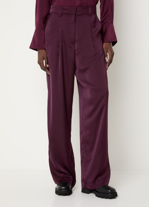 ba&sh High waist loose fit pantalon van satijn - detail 4 bordeauxrood