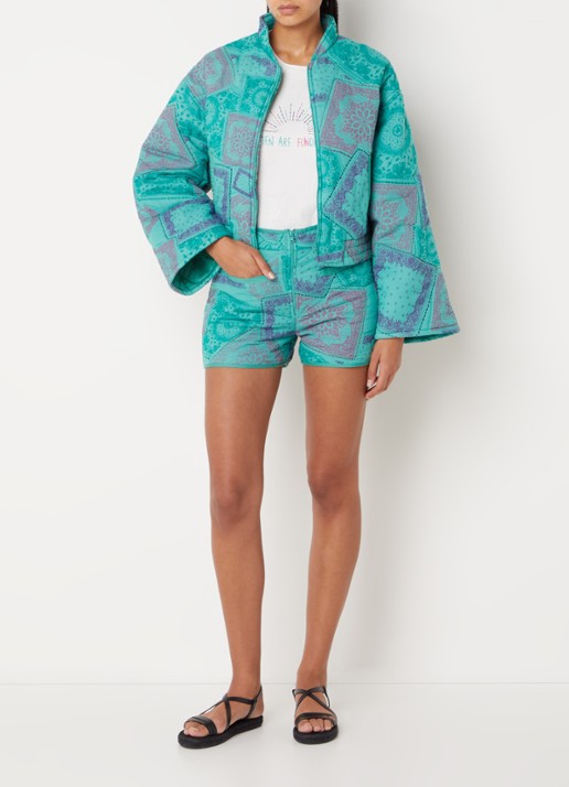 ba&sh High waist straight fit korte broek met print - voorkant 4 groen