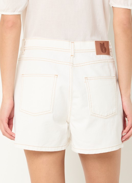 ba&sh High waist straight fit korte broek van denim - achterkant 2 wit