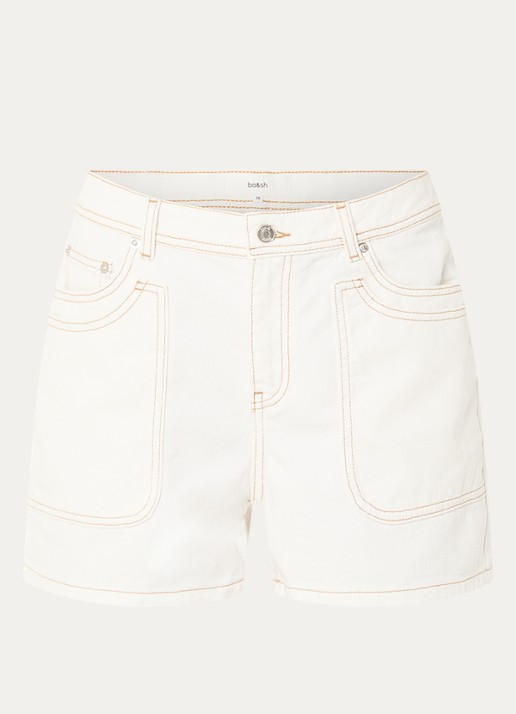 ba&sh High waist straight fit korte broek van denim - voorkant 3 wit