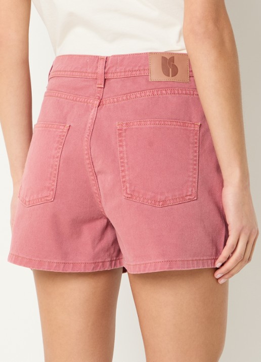 ba&sh High waist straight fit korte broek van denim - achterkant 4 zalmroze