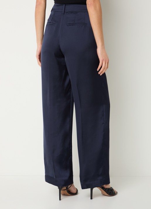 ba&sh High waist wide fit pantalon van satijn met steekzakken - achterkant 4 donkerblauw