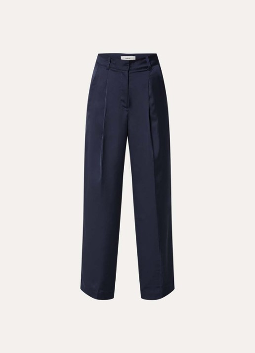 ba&sh High waist wide fit pantalon van satijn met steekzakken - voorkant donkerblauw