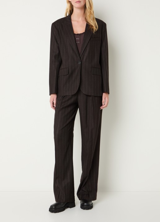 ba&sh Hocee blazer in wolblend met streepprint en klepzakken - voorkant 4 donkerbruin
