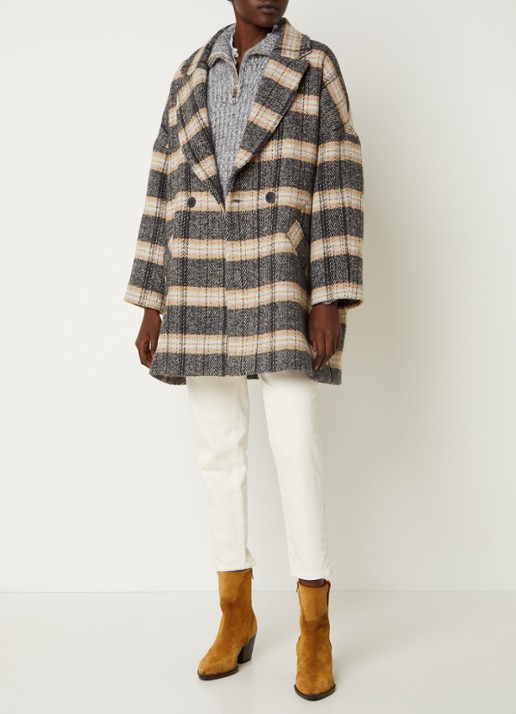 ba&sh Holf oversized double-breasted mantel in wolblend - voorkant 3 donkerbeige