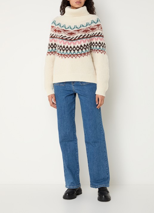 ba&sh Iceberg grofgebreide trui in alpaca wolblend met col - voorkant 2 gebroken wit
