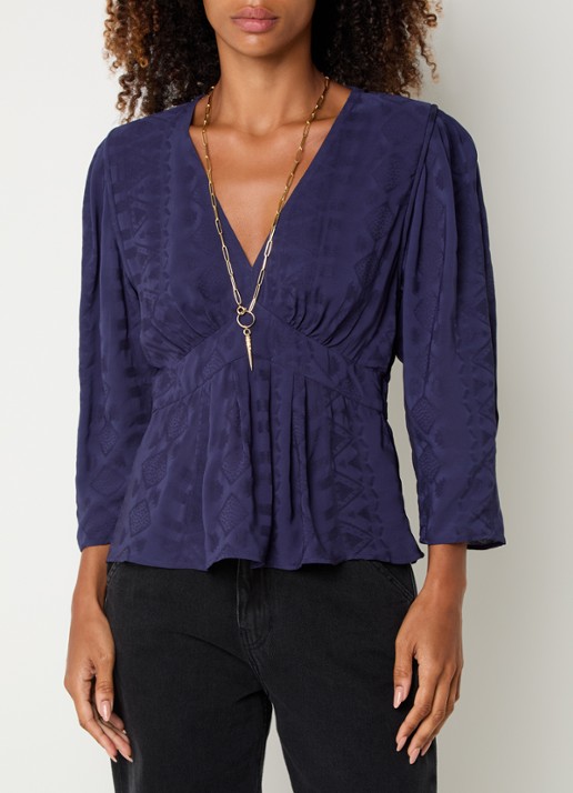 ba&sh Idol top met jacquard dessin en V-hals