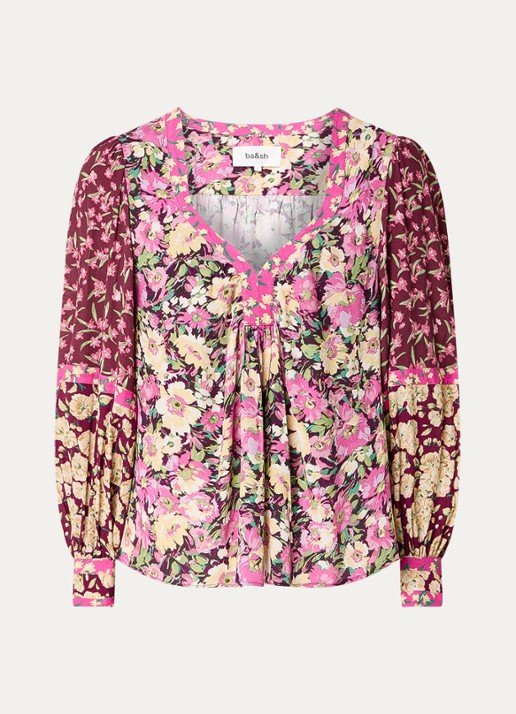 ba&sh Iline tuniek met bloemenprint - voorkant bordeauxrood
