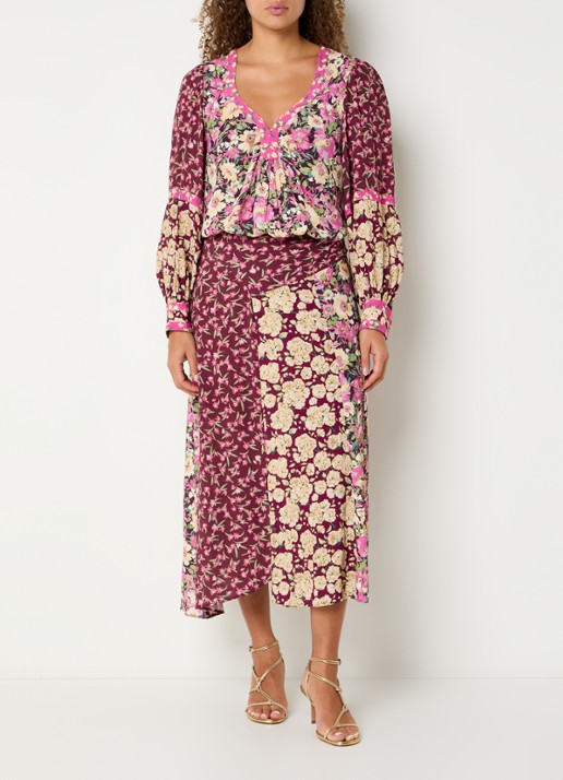 ba&sh Iline tuniek met bloemenprint - voorkant 2 bordeauxrood