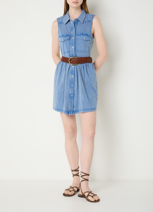 ba&sh Ilona mini blousejurk met verwassen afwerking - voorkant 3 indigo