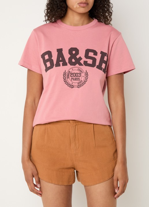 ba&sh Ioni T-shirt met logoprint - detail roze