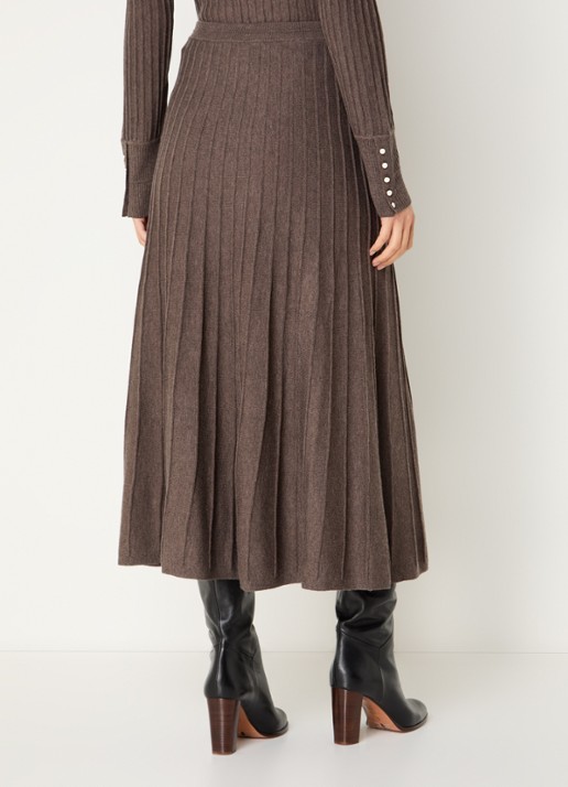 ba&sh Jada ribgebreide midi rok in wolblend - achterkant chocoladebruin