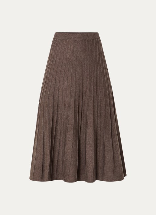 ba&sh Jada ribgebreide midi rok in wolblend - voorkant 3 chocoladebruin