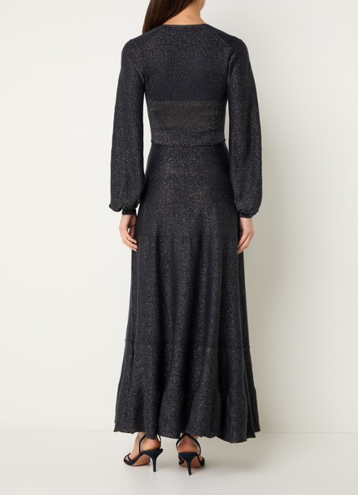ba&sh Jenna fijngebreide maxi jurk in wolblend met lurex - achterkant zwart