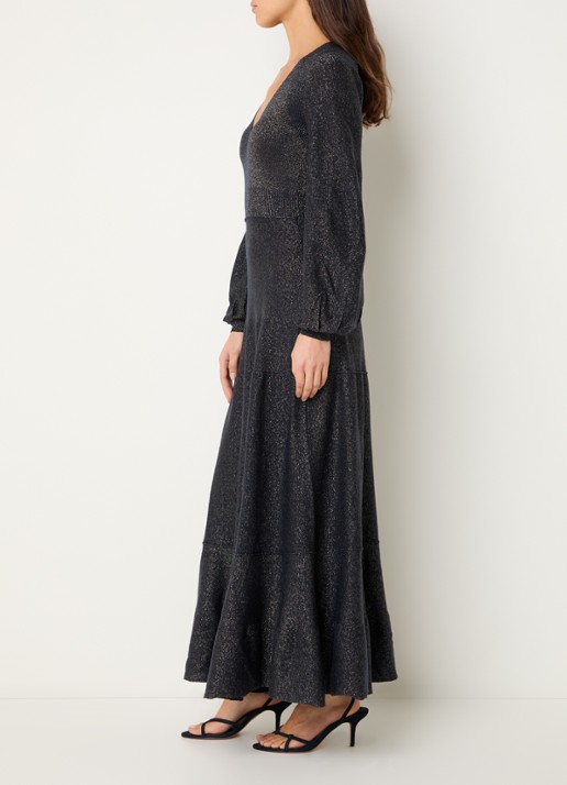 ba&sh Jenna fijngebreide maxi jurk in wolblend met lurex - voorkant 3 zwart