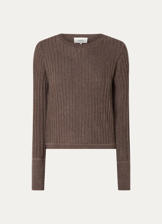 ba&sh Jinie ribgebreide longsleeve in wolblend - voorkant 3 chocoladebruin
