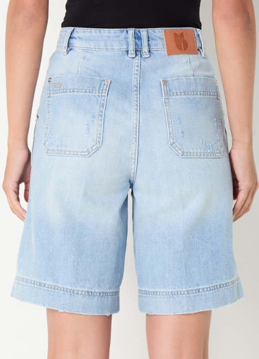 ba&sh Jodd high waist loose fit korte broek van denim met lichte wassing - achterkant indigo