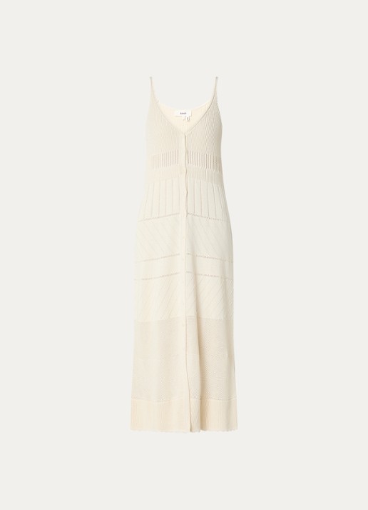 ba&sh Joelle ribgebreide midi jurk met V-hals - voorkant beige