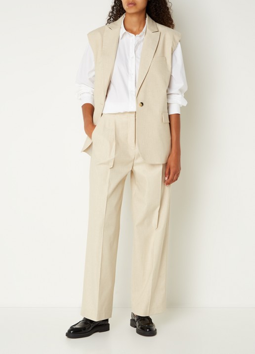 Ba&sh Jona wide fit pantalon met gemêleerd dessin - voorkant 2 donkerbeige