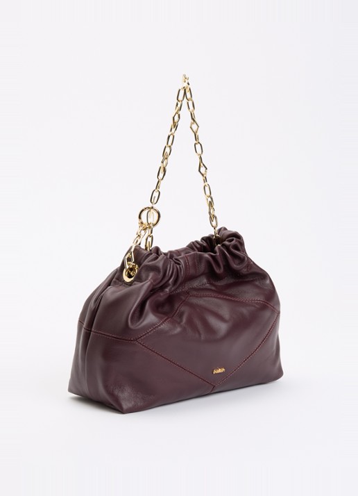 ba&sh June crossbodytas van leer - achterkant 2 aubergine