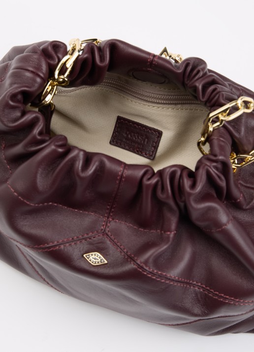 ba&sh June crossbodytas van leer - detail 3 aubergine