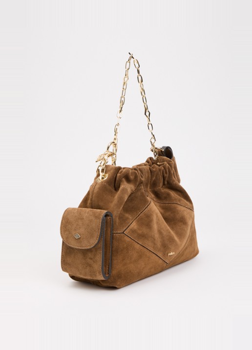 ba&sh June Mini schoudertas van suède met afneembare schouderriem - achterkant 4 cognac