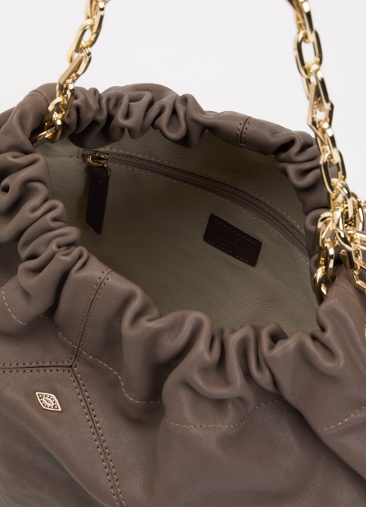 ba&sh June schoudertas van lamsleer - detail 3 taupe
