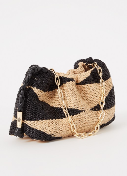 ba&sh June schoudertas van raffia met leren details - achterkant 2 zwart