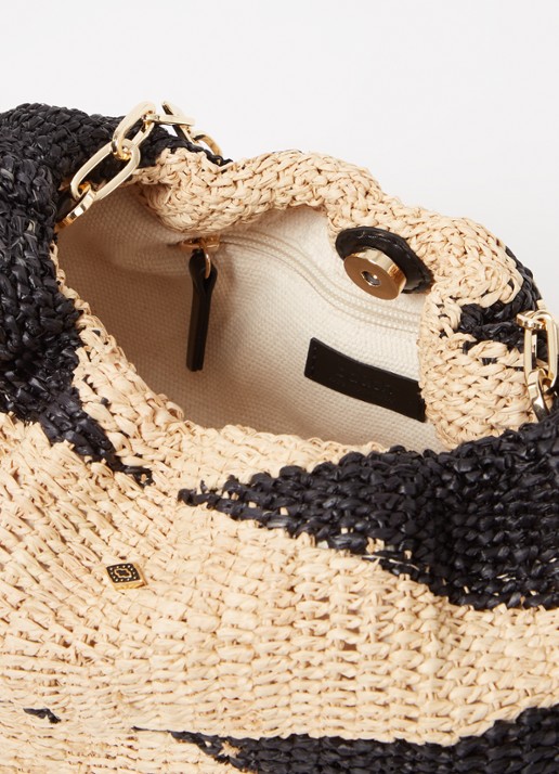 ba&sh June schoudertas van raffia met leren details - detail 3 zwart