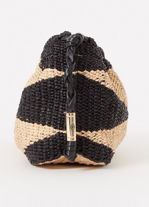 ba&sh June schoudertas van raffia met leren details - detail 4 zwart