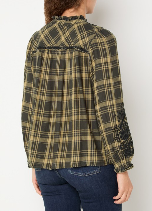 ba&sh Kaela blouse met ruitdessin - achterkant bronsgroen