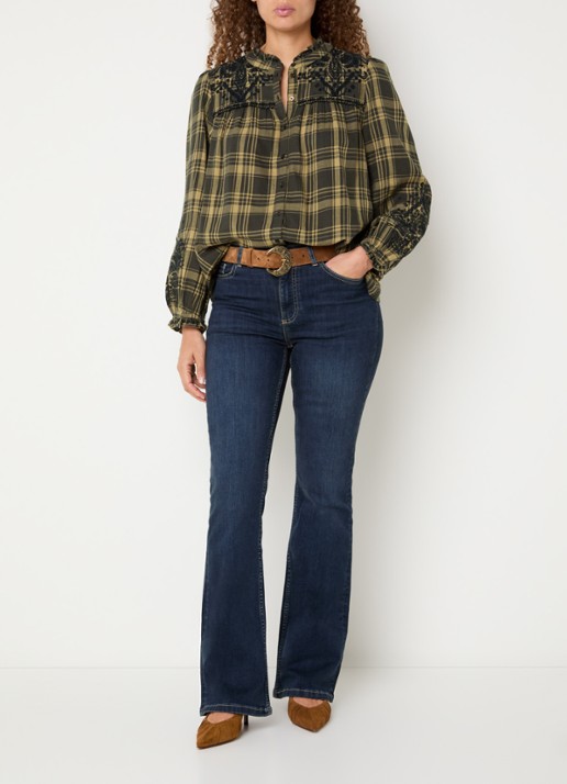 ba&sh Kaela blouse met ruitdessin - voorkant 3 bronsgroen