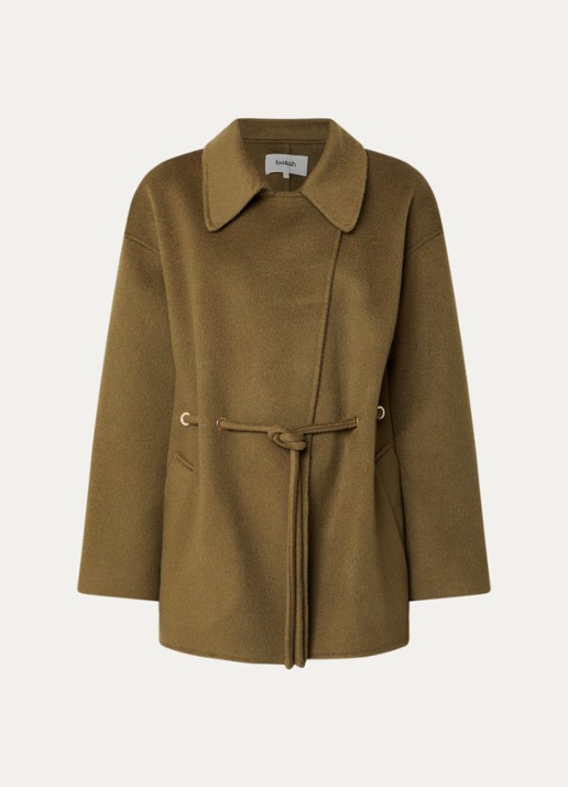ba&sh Kam mantel in wolblend met steekzakken - voorkant khaki