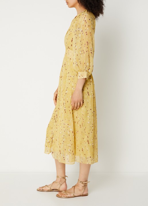 ba&sh Karla midi blousejurk met print - voorkant 3 geel