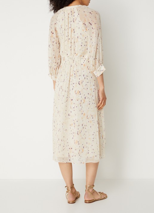 ba&sh Karla midi blousejurk met print - achterkant beige